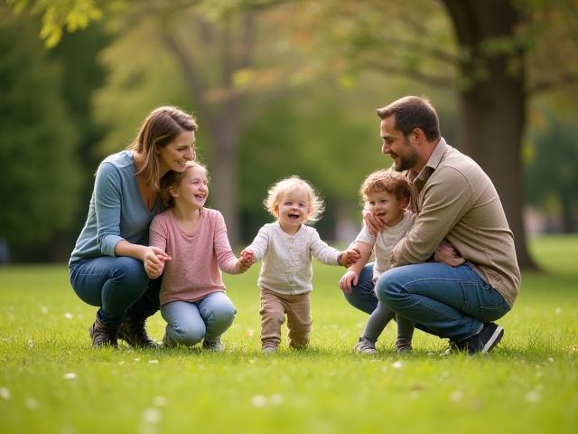 Natural photo of a family playing in a park