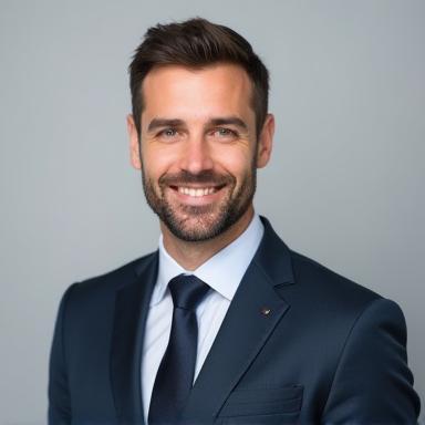 Professional corporate headshot of a man in a suit