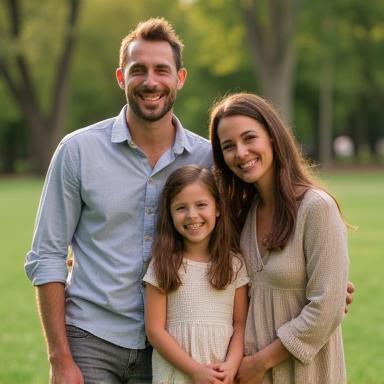 Happy family smiling together during a portrait session