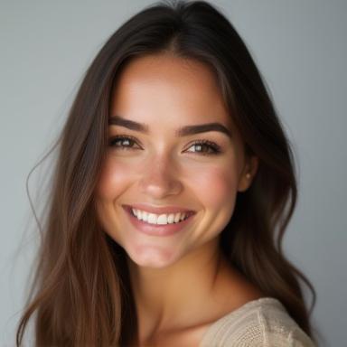 Close-up portrait photo of a smiling woman